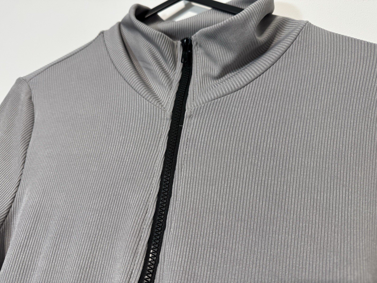 Shein Grey Ribbed Full Zip Bodysuit Size S