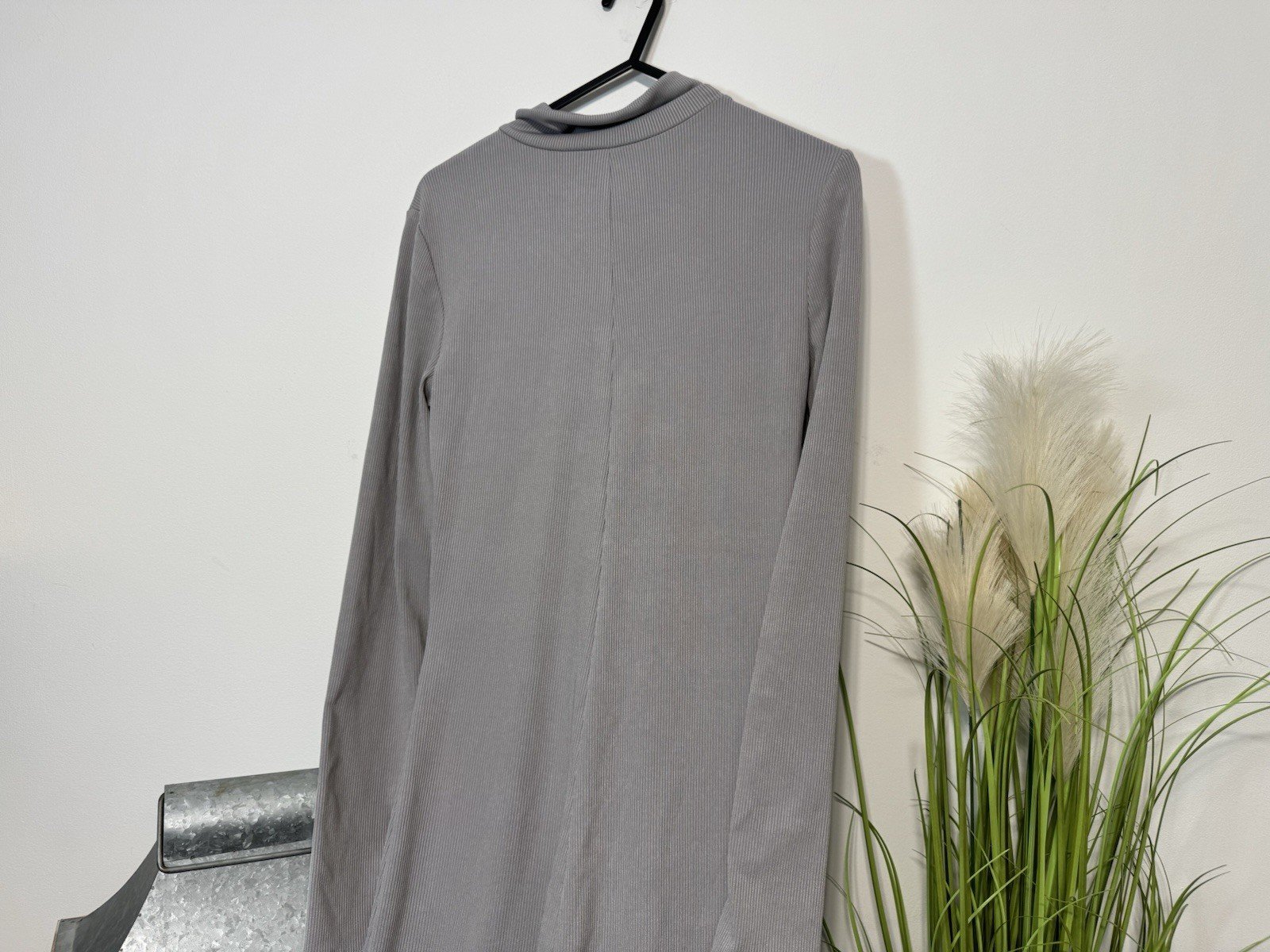 Shein Grey Ribbed Full Zip Bodysuit Size S