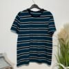 Teal & Blue Stripe Cotton Round Neck T-Shirt Size M