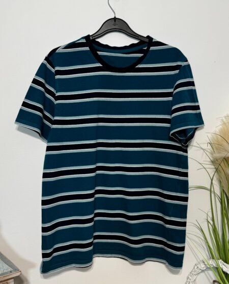 Teal & Blue Stripe Cotton Round Neck T-Shirt Size M