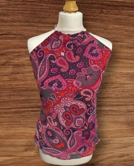 Womens Be Beau Pink Paisley Halter Neck Top Steel Ring Neck Size 12