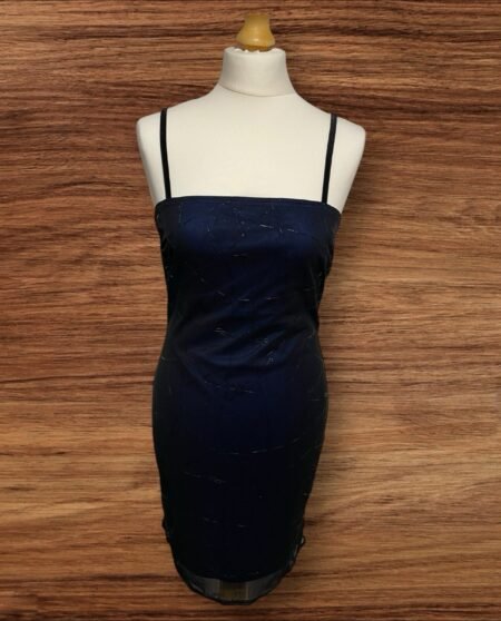 Womens Little Black Bodycon Dress Lined In Blue Sequin Detail Size 12