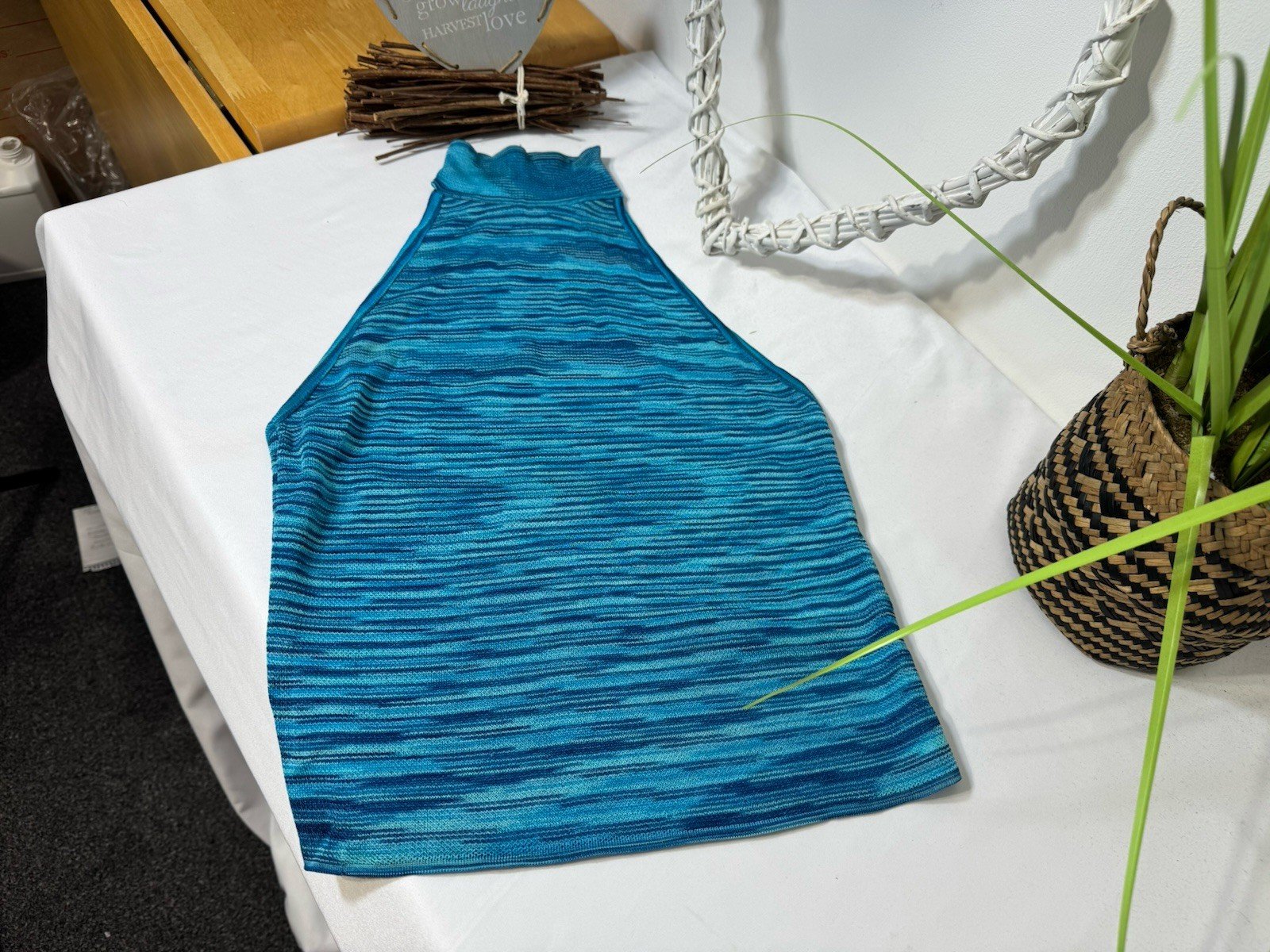 Zara Two Tone Blue Stretch High Neck Halter Top Size 8-10