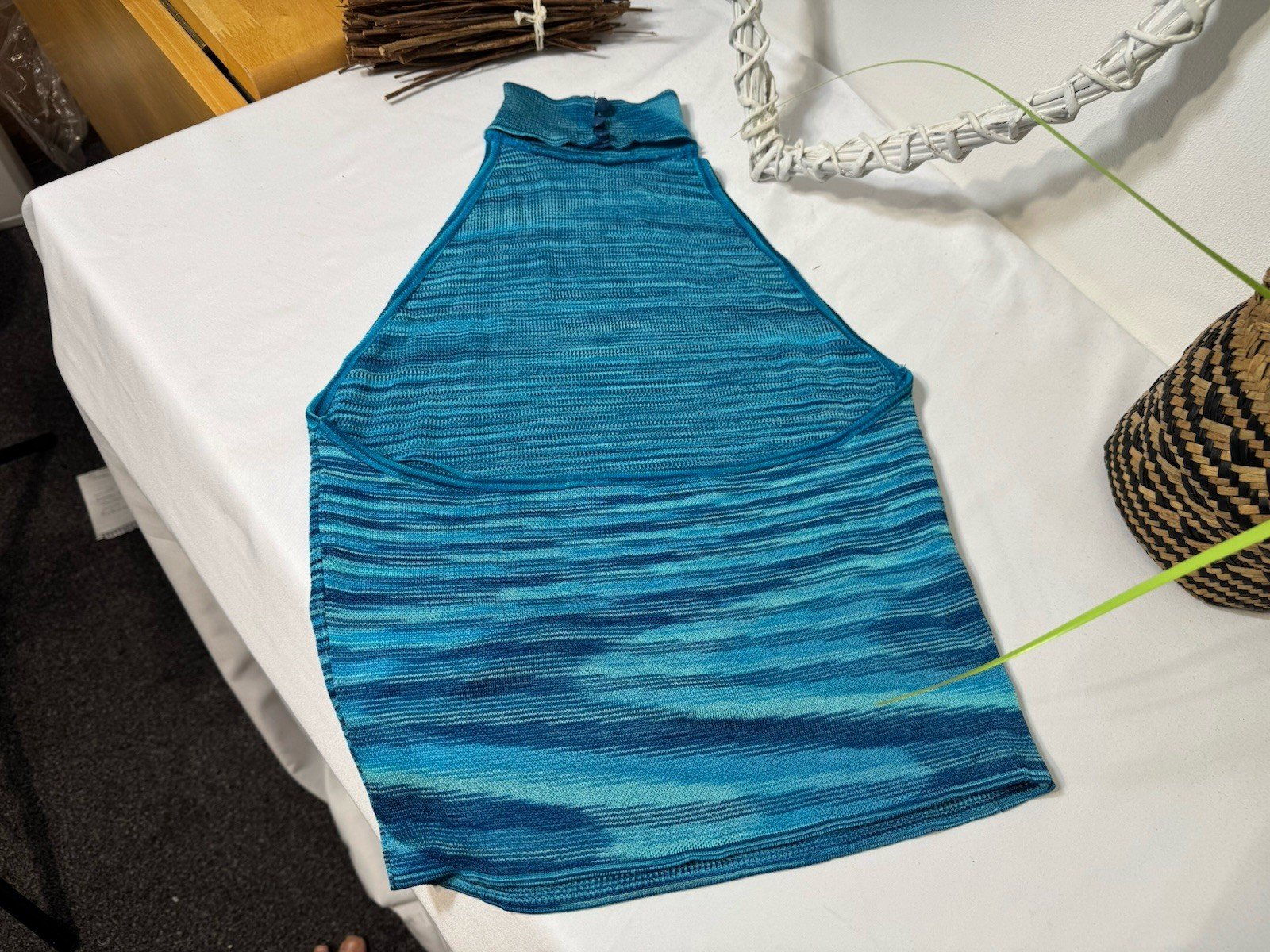 Zara Two Tone Blue Stretch High Neck Halter Top Size 8-10