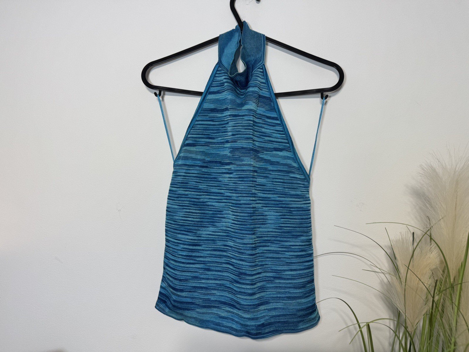 Zara Two Tone Blue Stretch High Neck Halter Top Size 8-10