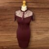 Amisu Purple Knee Length Dress Lace Yolk/Collar And Arms Zip Through Back Size 8