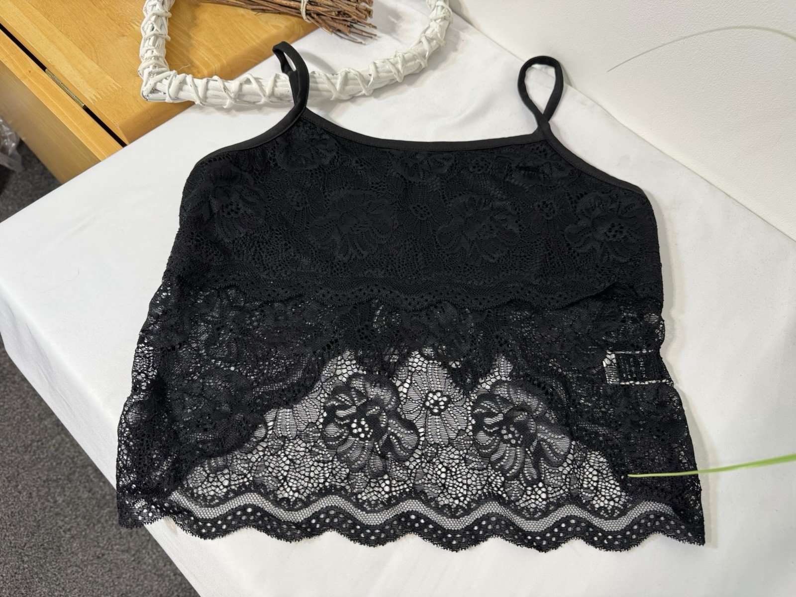 Black Butterfly Embossed Lace Effect Crop Top Size 12-14