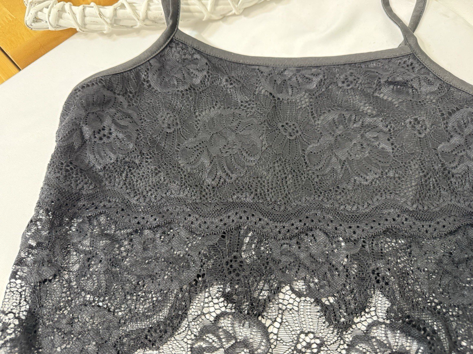 Black Butterfly Embossed Lace Effect Crop Top Size 12-14