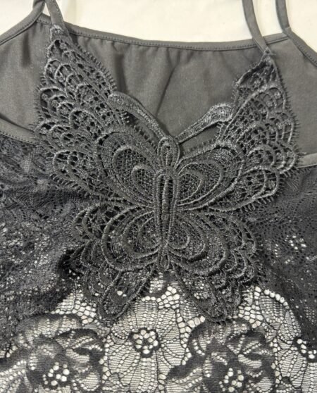 Black Butterfly Embossed Lace Effect Crop Top Size 12-14