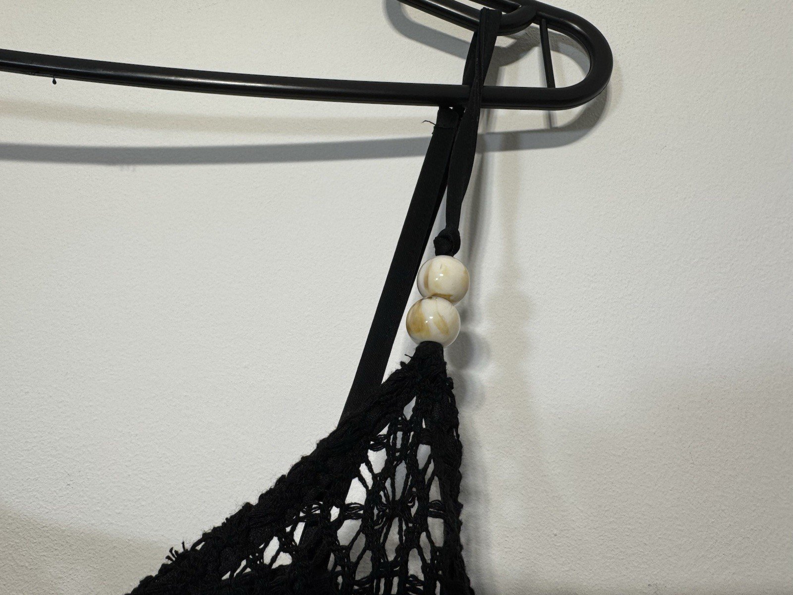 Black Crochet Knit Beach Dress Bead Strap Detail Side Split Hem Size XL