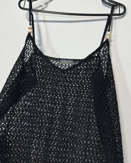 Black Crochet Knit Beach Dress Bead Strap Detail Side Split Hem Size XL
