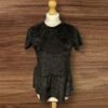 Black Soft Velour Short Sleeve Top With Frill Hem Round Neck Size 8