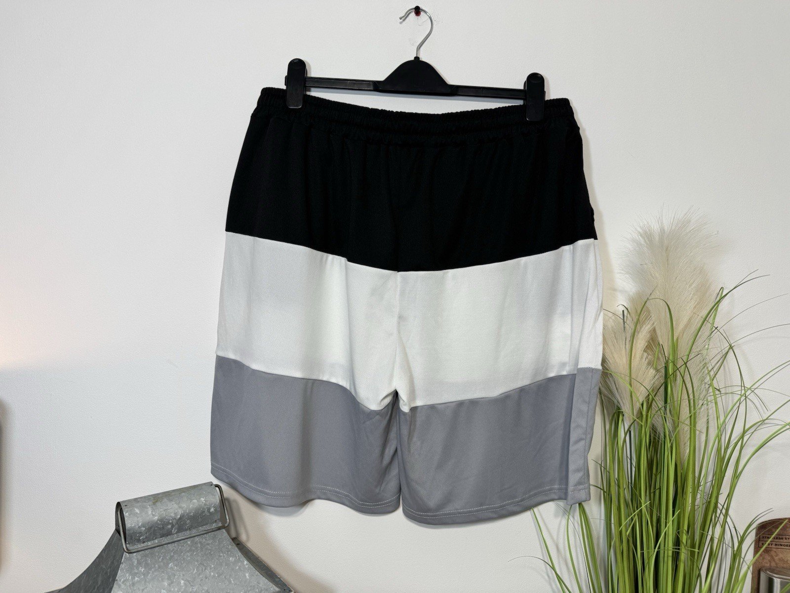 Black White Grey Stripe Elasticated Relax Fit Shorts Size 2XL