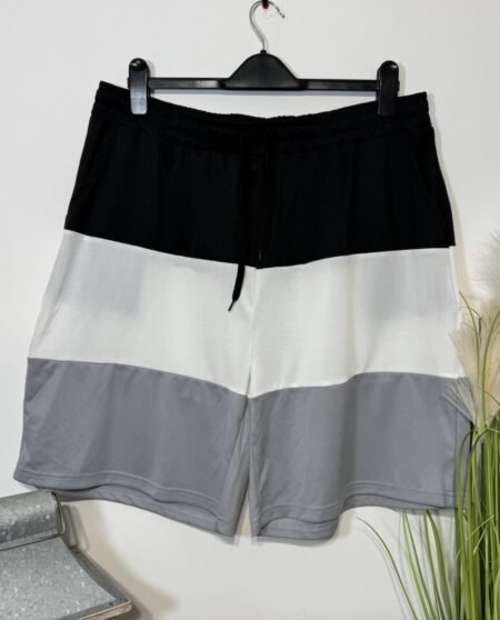 Black White Grey Stripe Elasticated Relax Fit Shorts Size 2XL