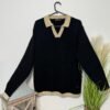 BooHooMan Black Contrast Collar Textured Jumper Size M