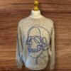 Boohoo Man Beige Crew Neck Jumper Skull Design Front Long Sleeve Size XS!!