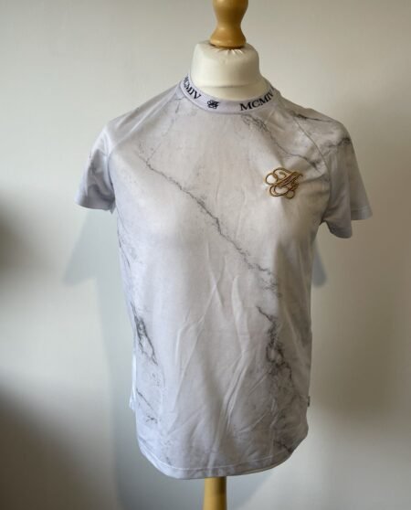 Burton Menswear Grey Marble Effect T Shirt Detail Collar Front Motif Size M