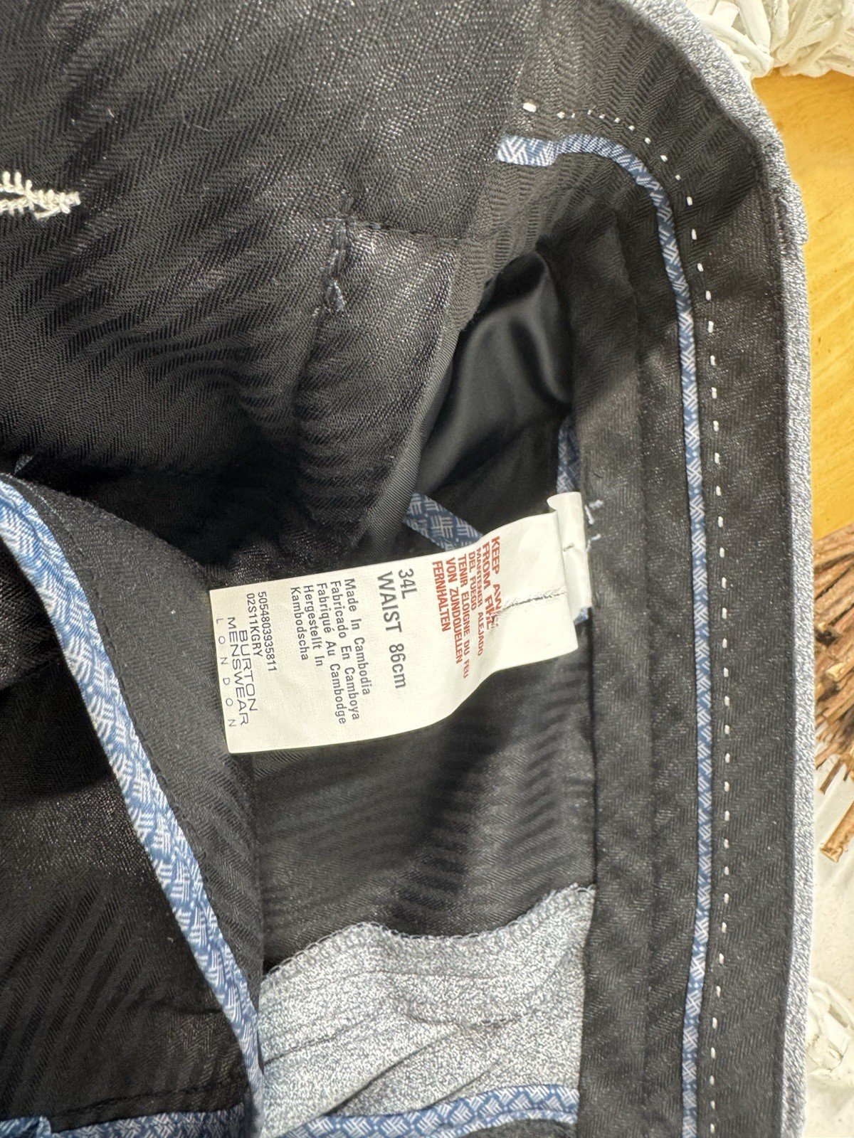 Burtons Grey Fleck Slim Fit Trousers W34 L33