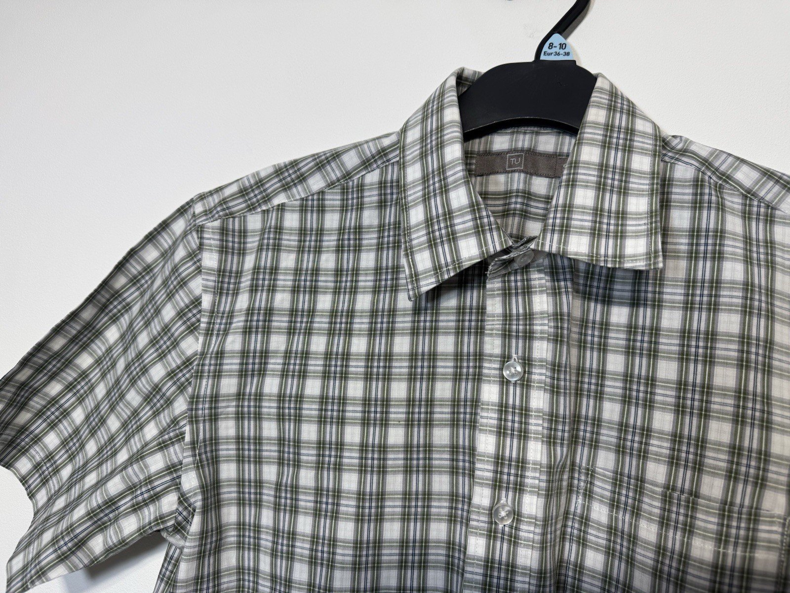 Check Cotton Blend Short Sleeve Shirt Size S