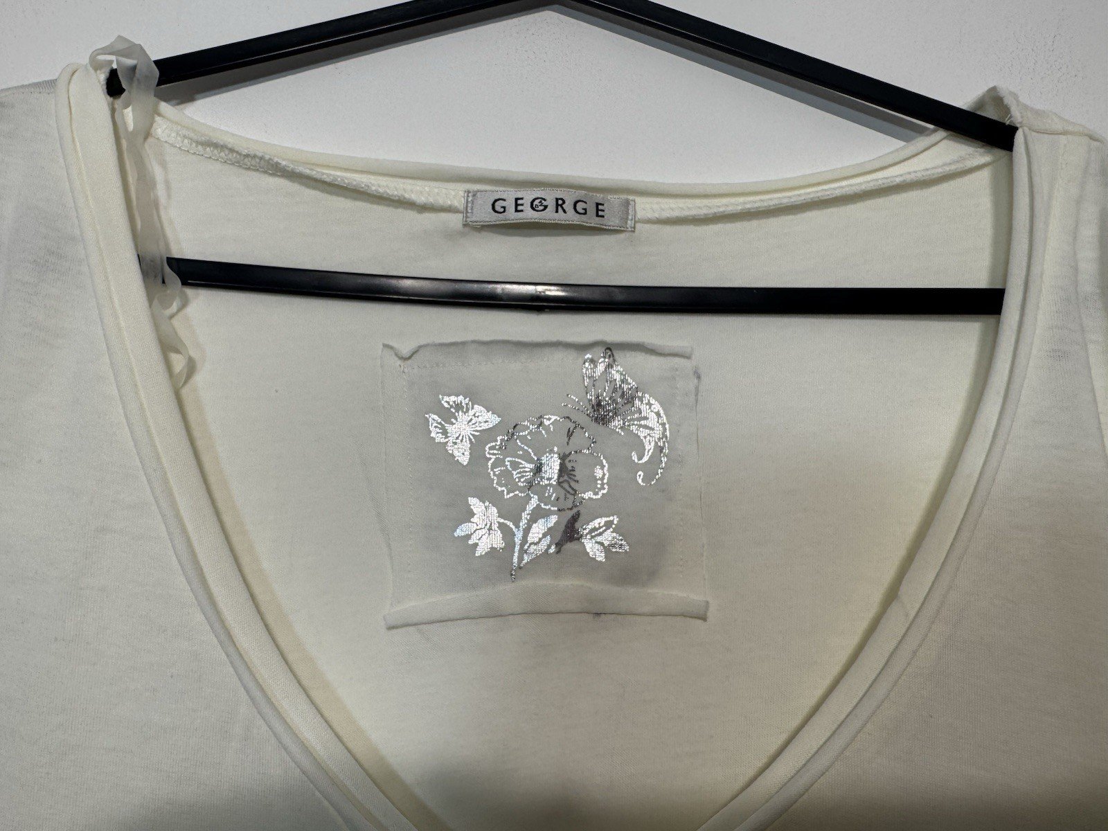 Cream & Silver Butterfly Front & Rear Graphic Short Sleeve Top 18