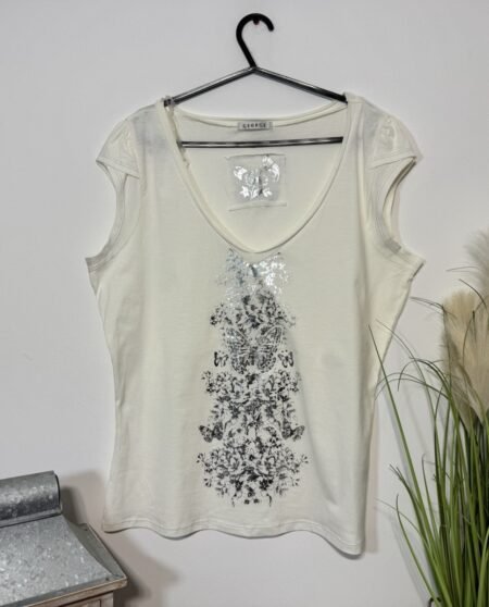 Cream & Silver Butterfly Front & Rear Graphic Short Sleeve Top 18