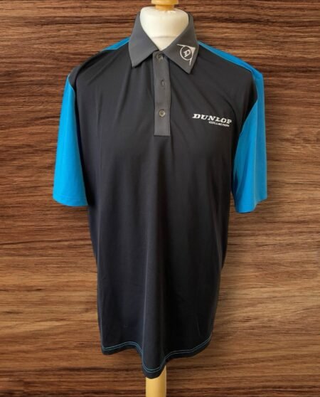 Dunlop Golf Polo Shirt Black/Royal Blue Motif Front/back/collar Size L