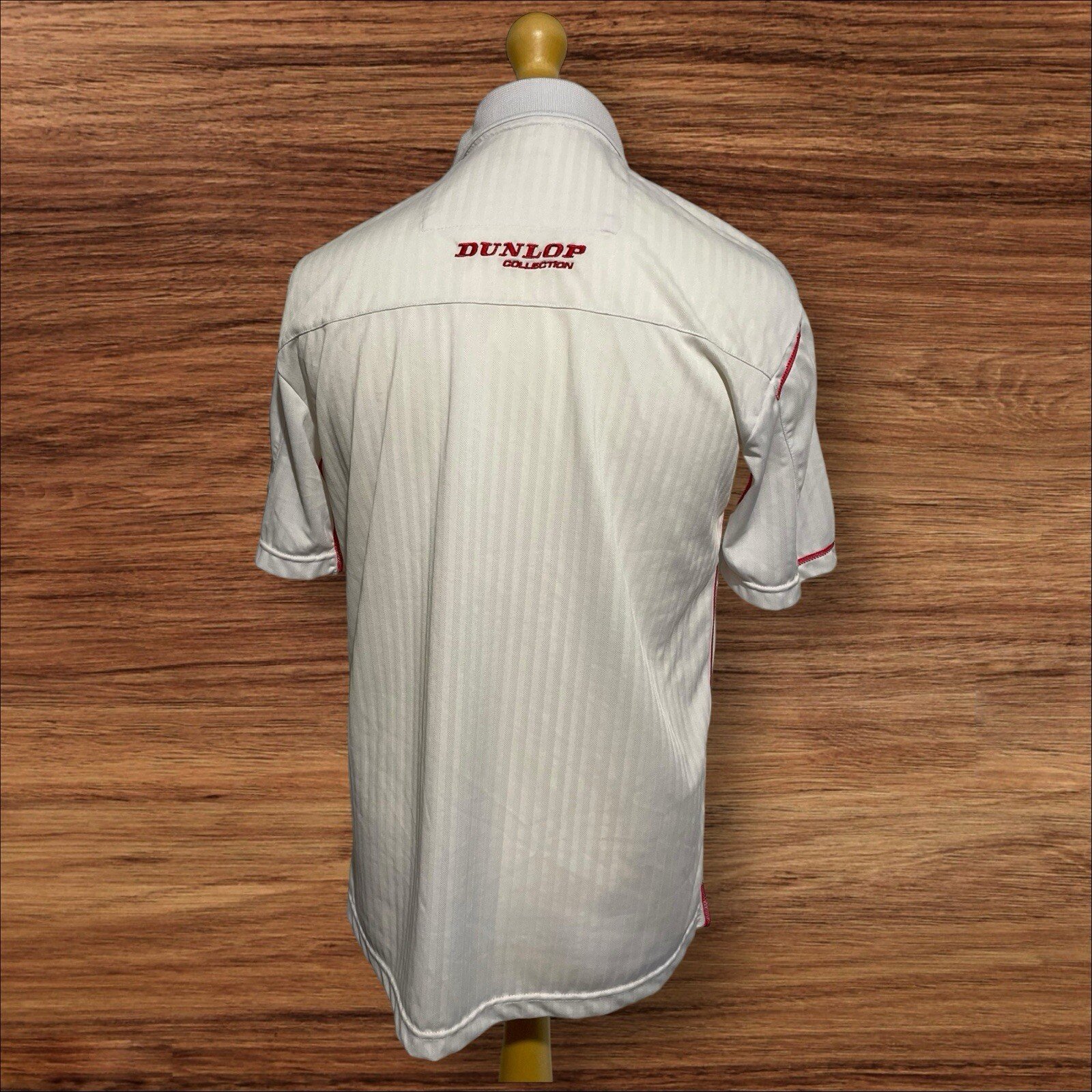 Dunlop White Golf Polo Shirt With Red Detail Collared Short Sleeve Size L