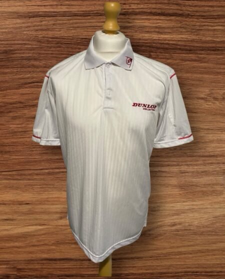 Dunlop White Golf Polo Shirt With Red Detail Collared Short Sleeve Size L