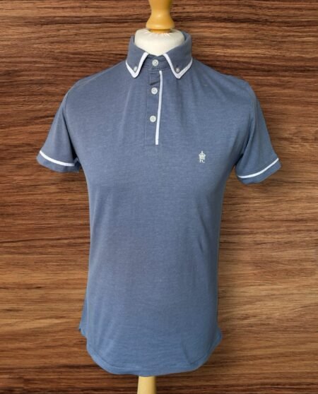 French Connection Marine Blue Polo Shirt Piped Collar/Arm Size M