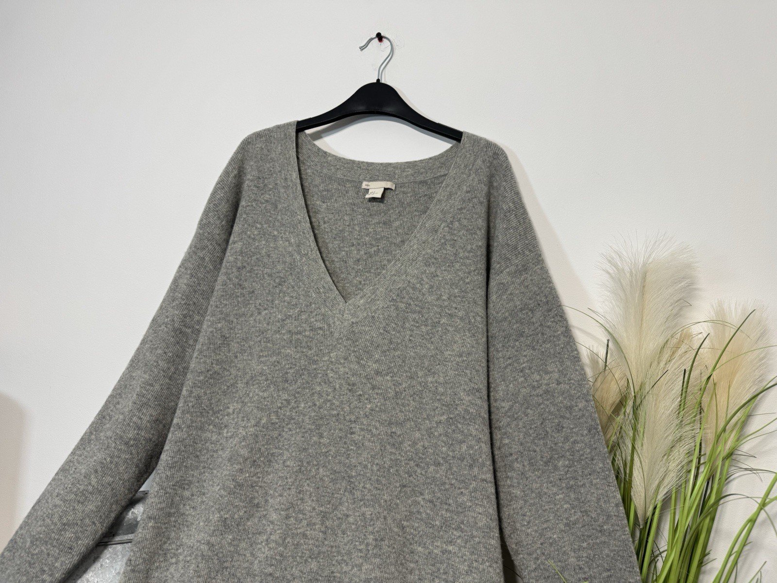 H&M Heather Grey Pure Wool V-Neck Long Jumper Dress Size S