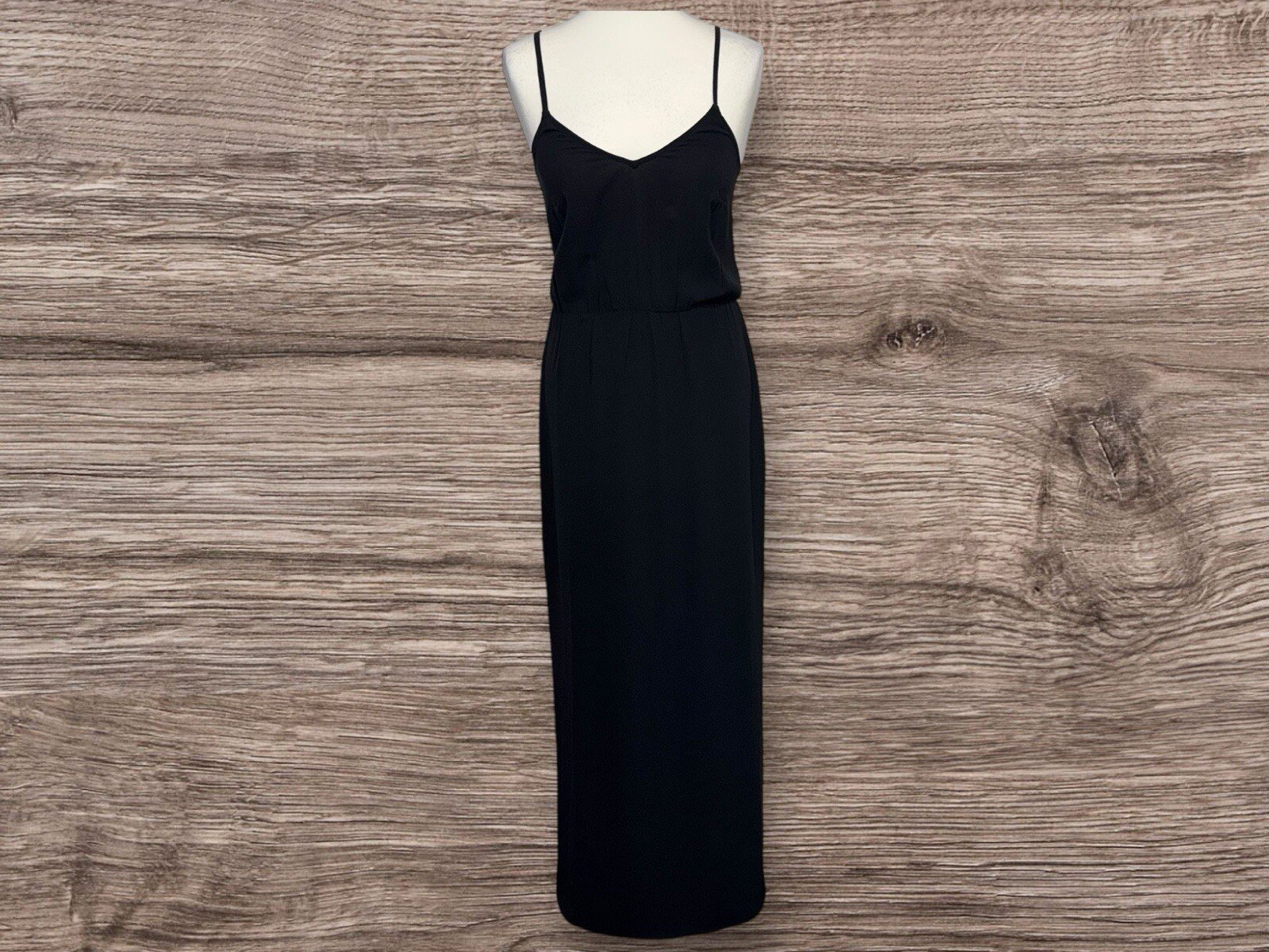 H&M Little Black Dress Long With Side Splits Elasticated Waist Size 8