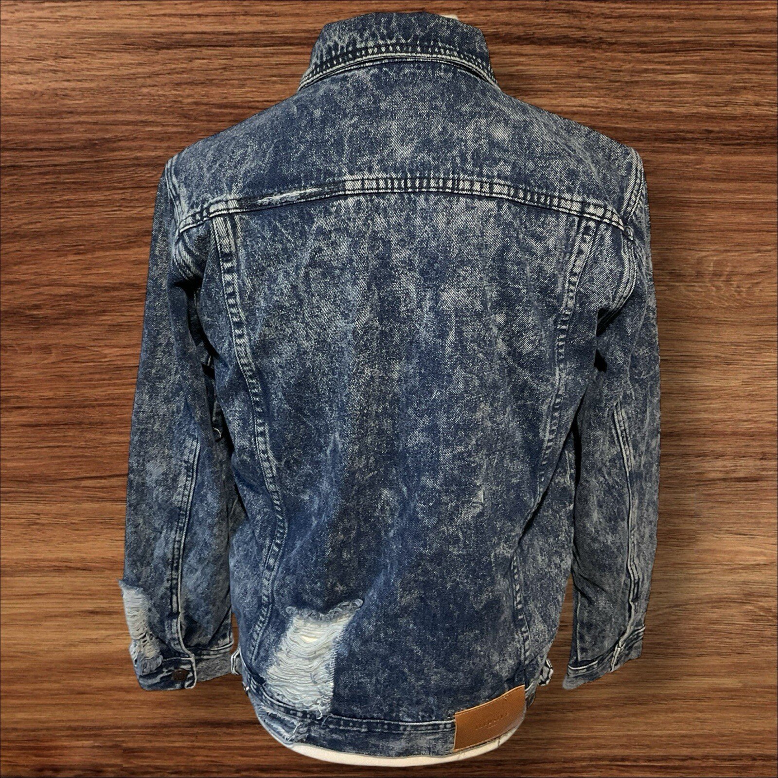 Illusive London Distressed Ripped Dark Blue Denim Jacket Size S