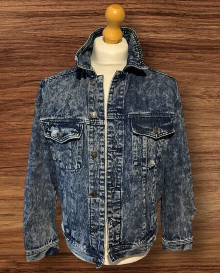 Illusive London Distressed Ripped Dark Blue Denim Jacket Size S