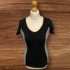 M&S Fitness Top Black Grey Side Panels Lime Green Piping V Neck pit-pit 18in