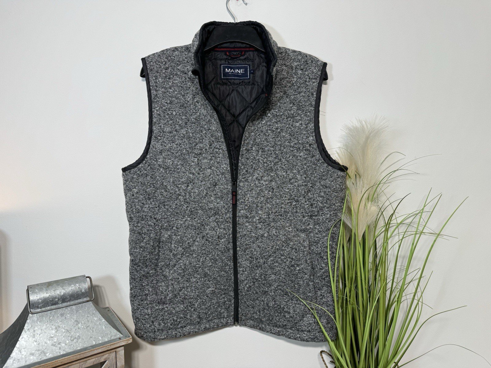 Maine Grey Fleck Lined Full Zip High Collar Gilet Size M