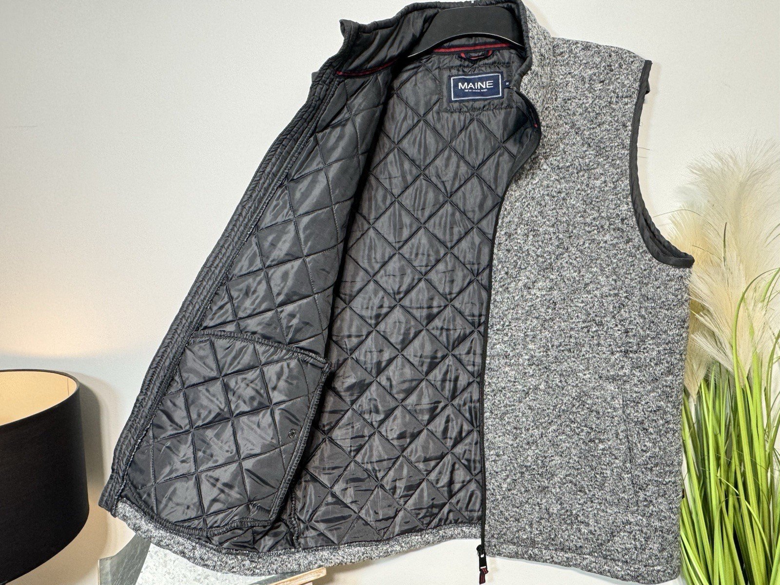 Maine Grey Fleck Lined Full Zip High Collar Gilet Size M