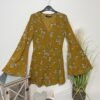 Misguided Mustard Textured First Floral A-Line Dress With Bell Sleeve Size 8