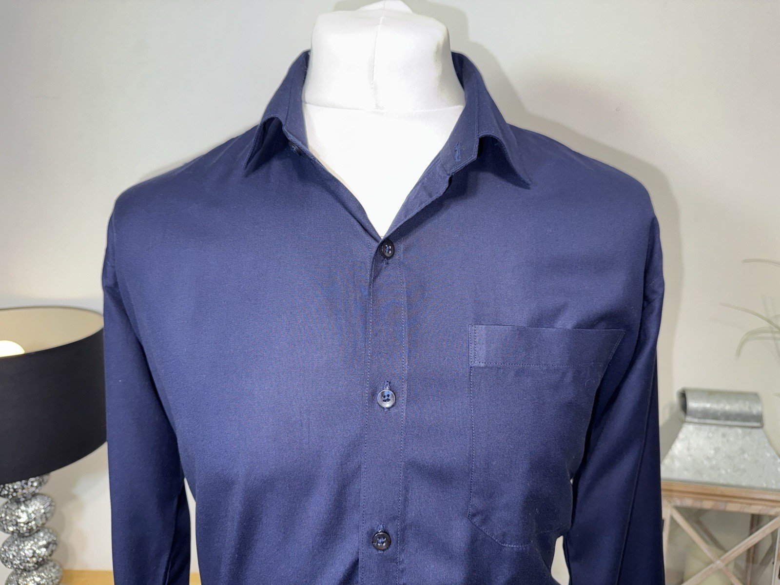 Navy Blue Long Sleeve Shirt With Pocket Size L