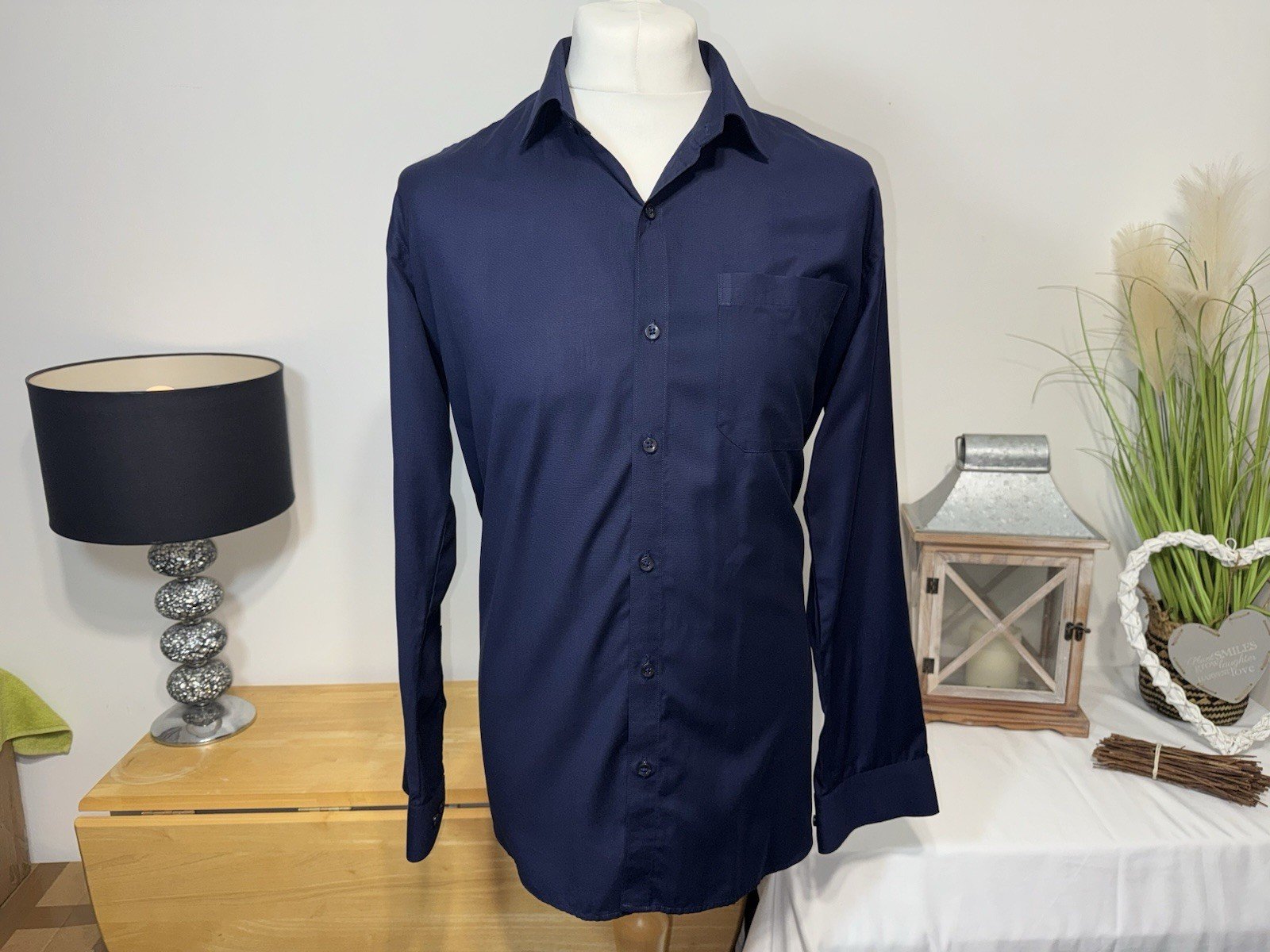 Navy Blue Long Sleeve Shirt With Pocket Size L