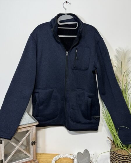 Navy Fleck Full Zip High Neck Sherpa Fleece Lined Jacket Size M