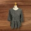 New Look Black White Check Top Scoop Neck 3 Qtr Sleeve Frill Bottom Size 10