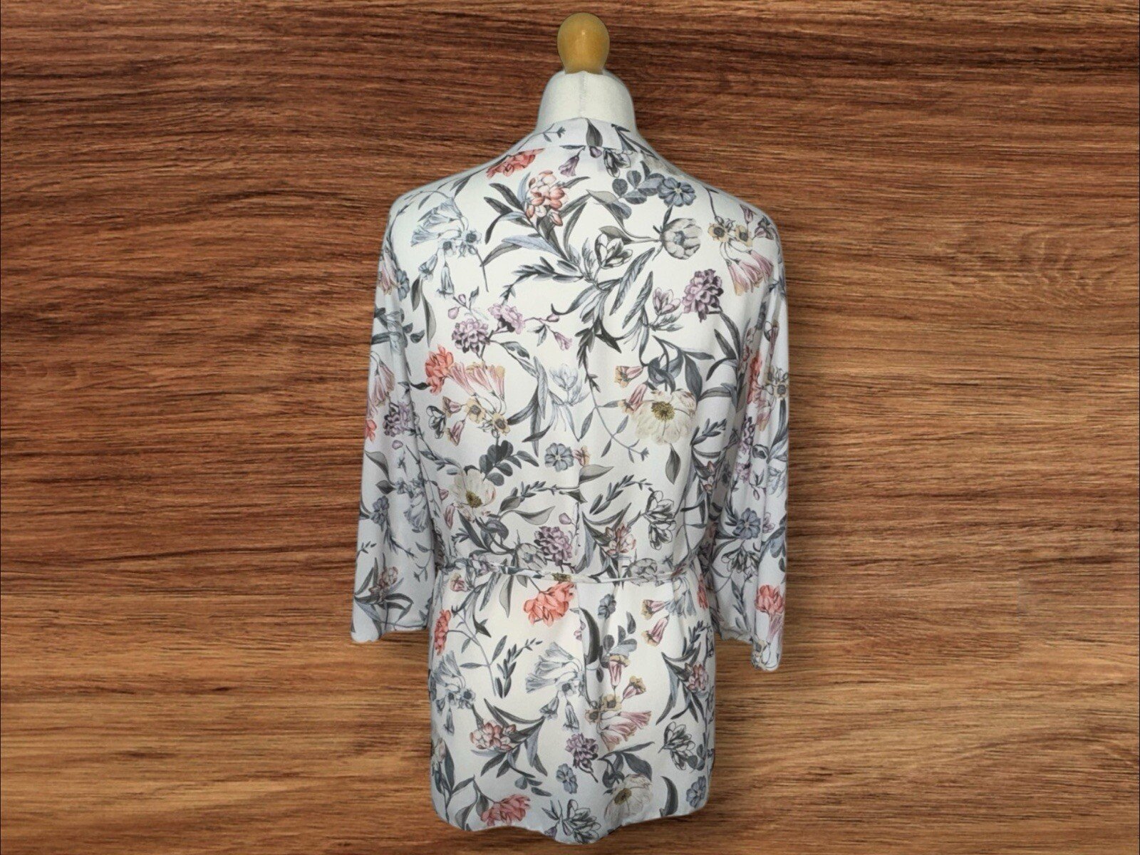 New Look Cream Floral Open Front Blouse With Belt 3qtr Sleeve S14