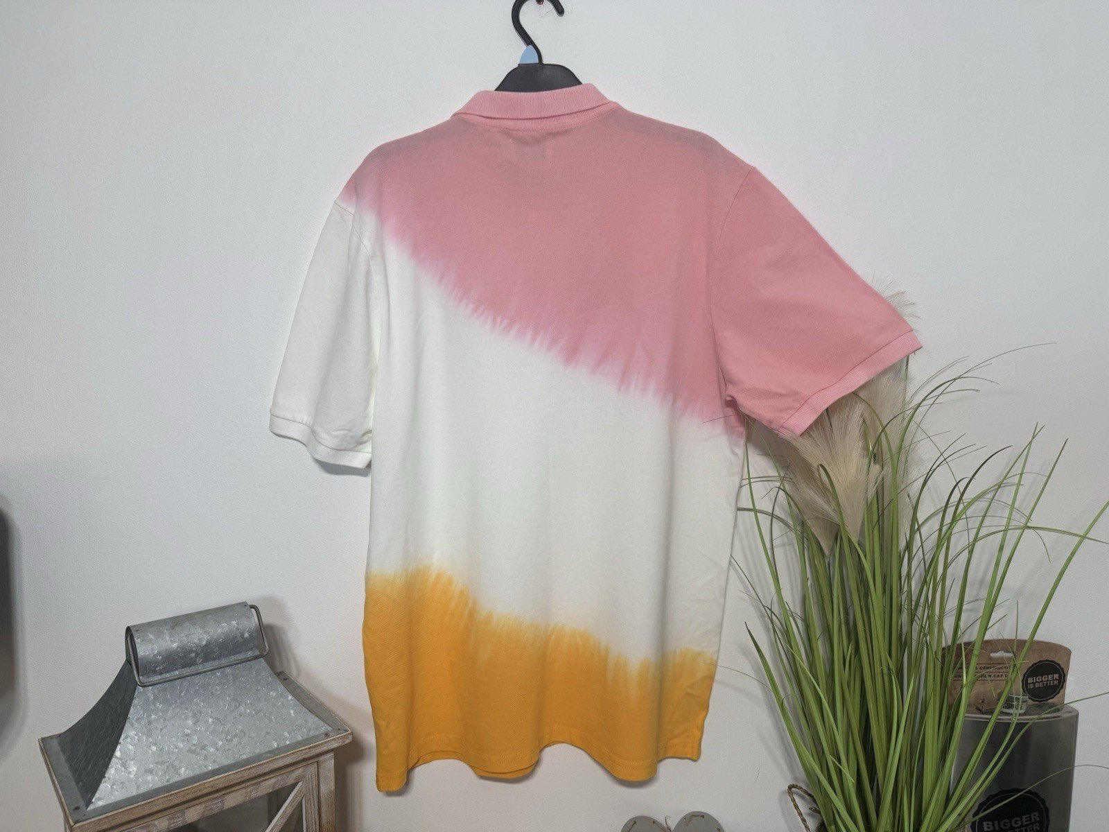 Ombré Mix Pique Knit Short Sleeve Polo Shirt Size L