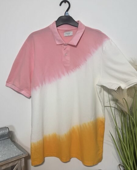 Ombré Mix Pique Knit Short Sleeve Polo Shirt Size L