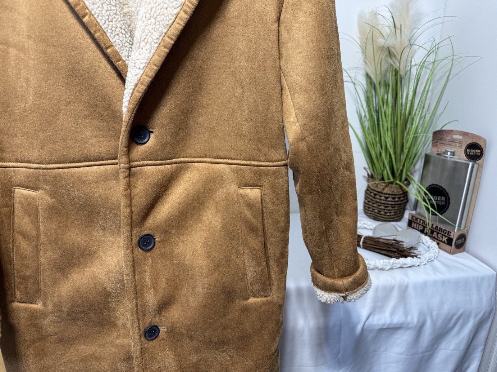 Only & Sons Royce Shearling Faux Suede Coat Size M