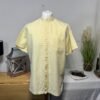 Pale Lemon Linen Blend Stand Up Collar Short Sleeve Shirt Size M