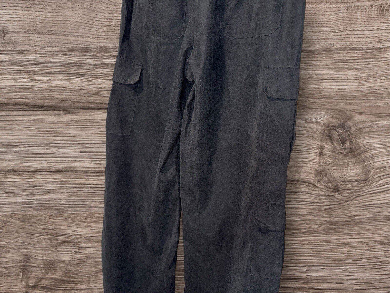 Quiz Black Peach Skin Straight Leg Cargo Trousers Elasticated BackWaist Size 10