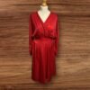 Red Shiny Effect Dress Wrap Style Fit Bodice Elastic Back Flare Skirt M