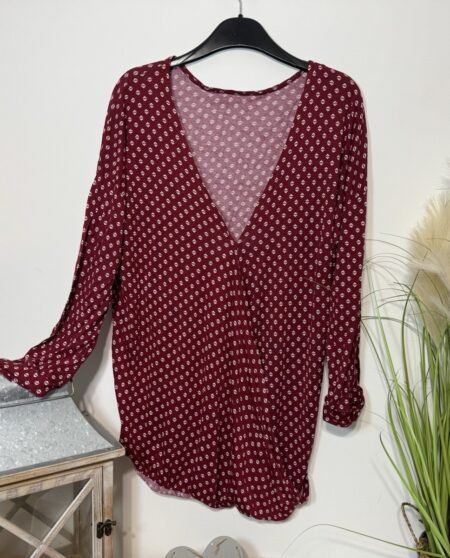 Redcurrant Super Soft Viscose Wrap Effect Long Sleeve Top Size 16