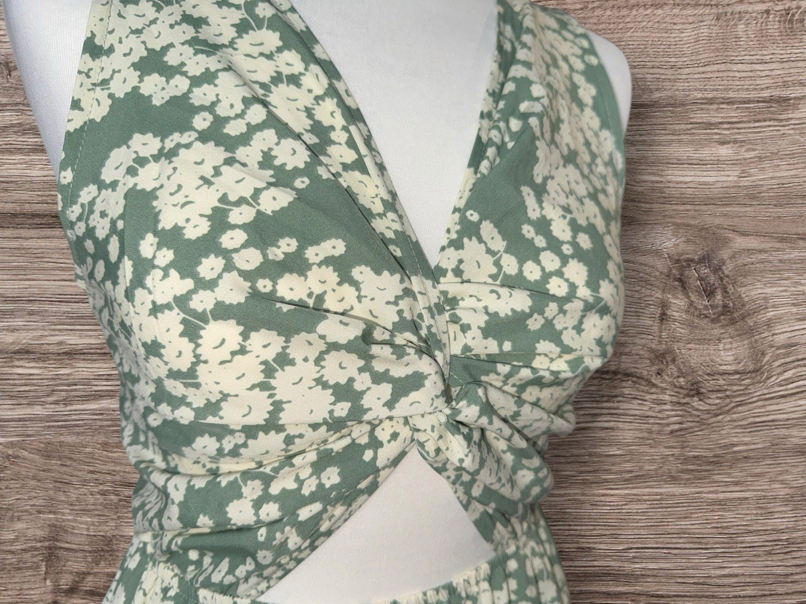 Sage Floral Halter Maxi Dress Front Thigh Splits Size 8